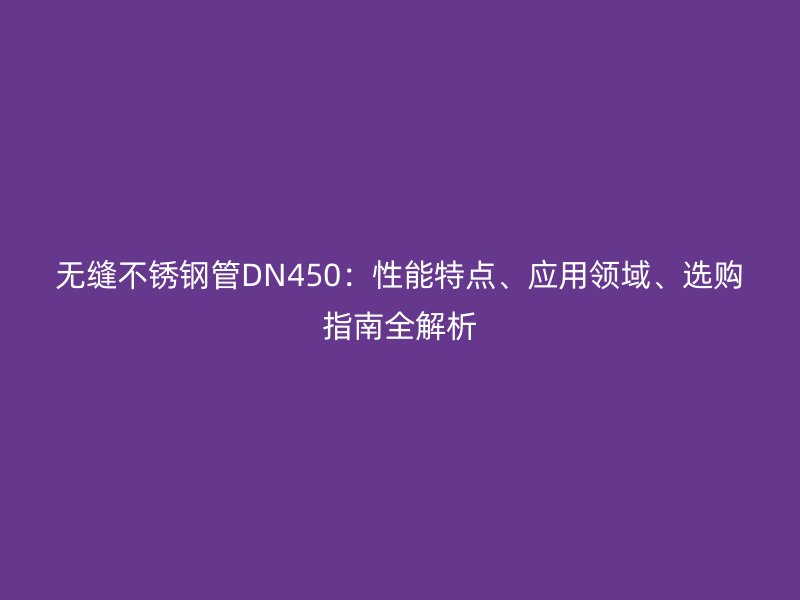 无缝不锈钢管DN450：性能特点、应用领域、选购指南全解析