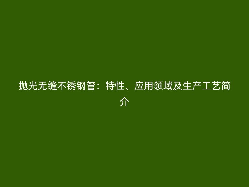 抛光无缝不锈钢管：特性、应用领域及生产工艺简介