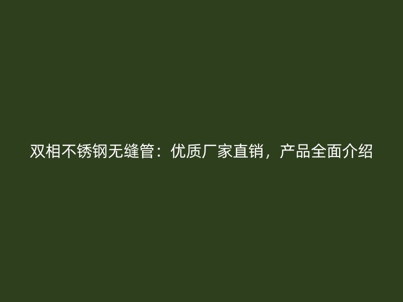 双相不锈钢无缝管：优质厂家直销，产品全面介绍