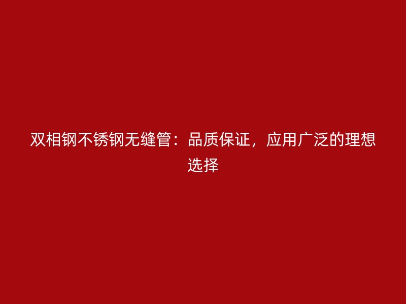 双相钢不锈钢无缝管：品质保证，应用广泛的理想选择