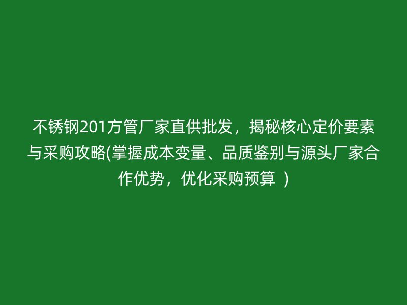 不锈钢201方管厂家直供批发，揭秘核心定价要素与采购攻略(掌握成本变量、品质鉴别与源头厂家合作优势，优化采购预算  )