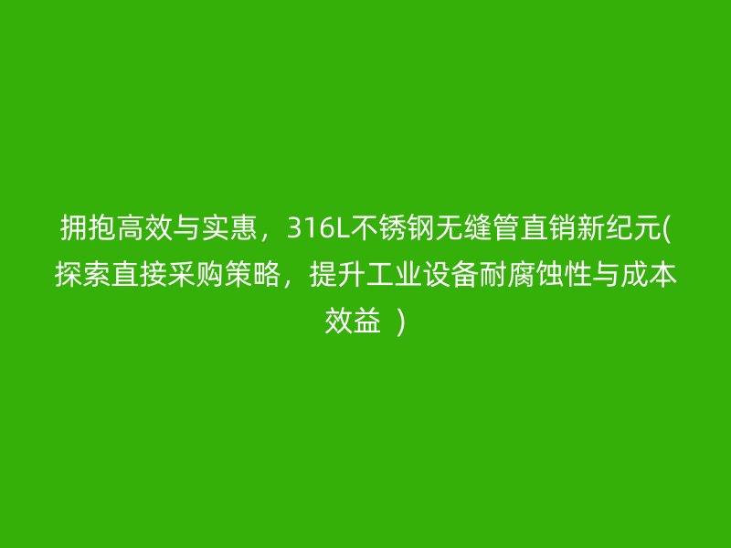 拥抱高效与实惠，316L不锈钢无缝管直销新纪元(探索直接采购策略，提升工业设备耐腐蚀性与成本效益  )