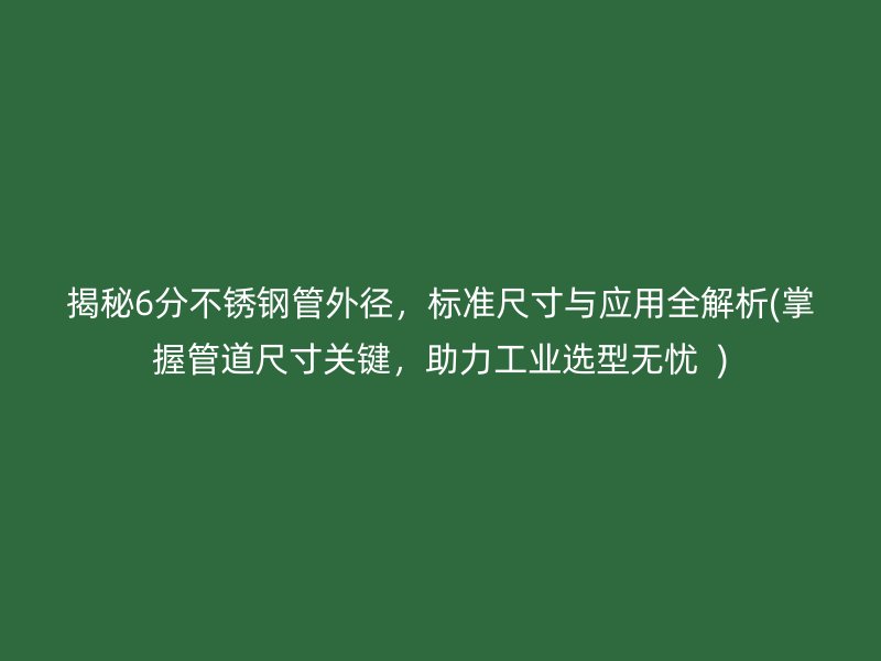 揭秘6分不锈钢管外径，标准尺寸与应用全解析(掌握管道尺寸关键，助力工业选型无忧  )