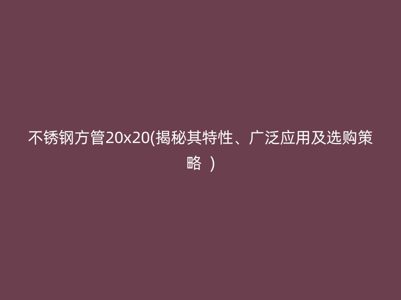 不锈钢方管20x20(揭秘其特性、广泛应用及选购策略  )