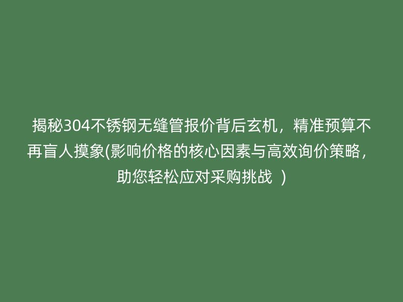 揭秘304不锈钢无缝管报价背后玄机，精准预算不再盲人摸象(影响价格的核心因素与高效询价策略，助您轻松应对采购挑战  )