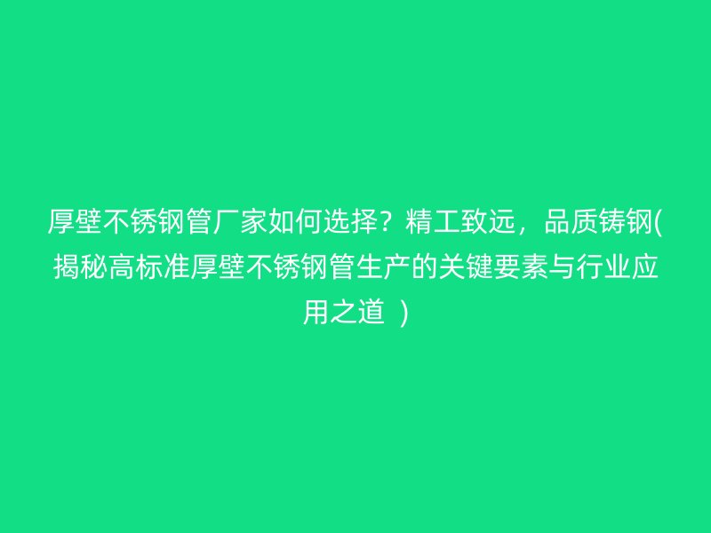 厚壁不锈钢管厂家如何选择？精工致远，品质铸钢(揭秘高标准厚壁不锈钢管生产的关键要素与行业应用之道  )