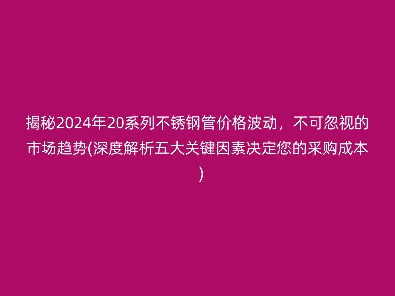 揭秘2024年20系列不锈钢管价格波动，不可忽视的市场趋势(深度解析五大关键因素决定您的采购成本  )