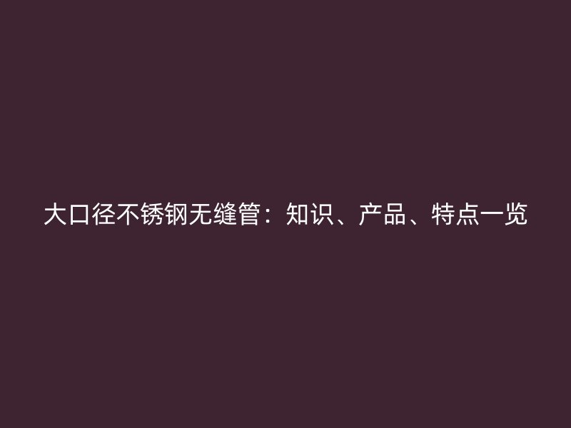 大口径不锈钢无缝管：知识、产品、特点一览