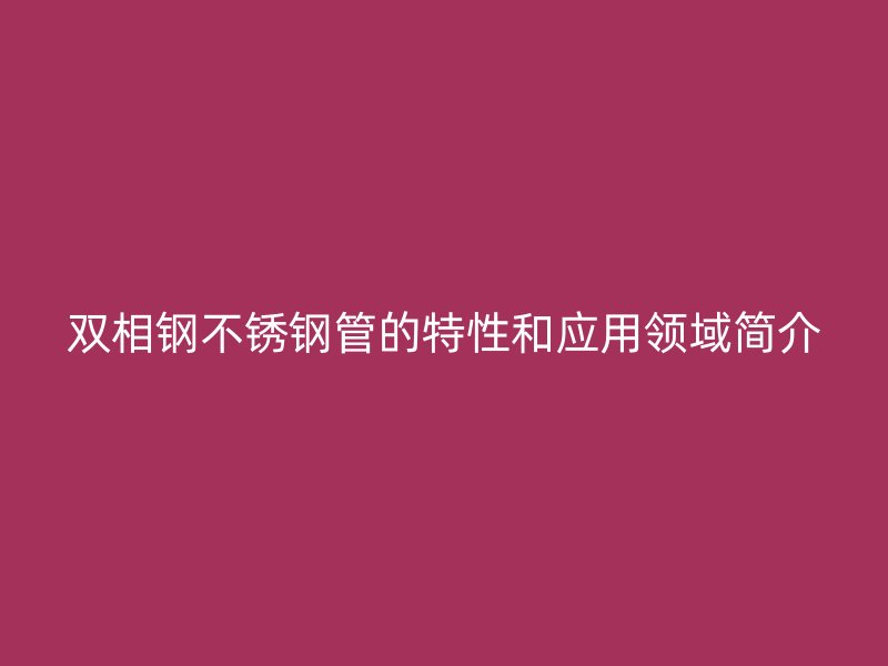 双相钢不锈钢管的特性和应用领域简介