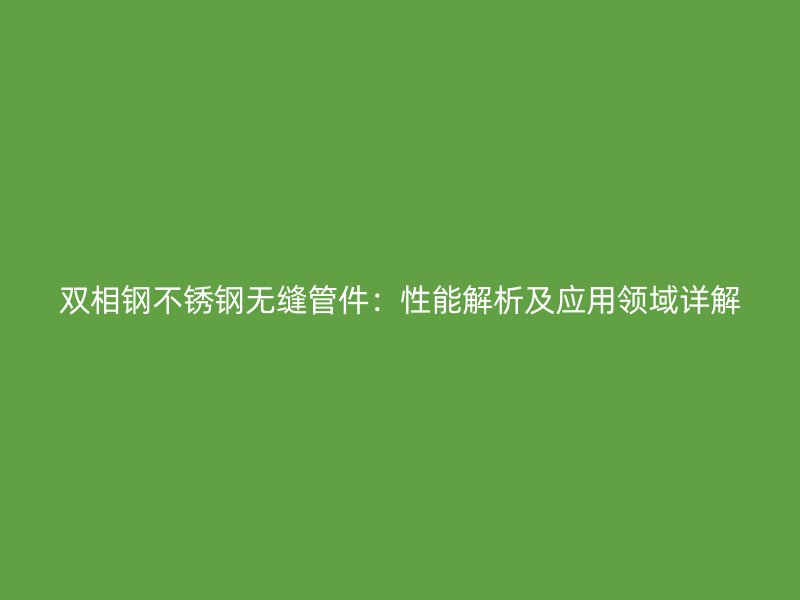 双相钢不锈钢无缝管件：性能解析及应用领域详解