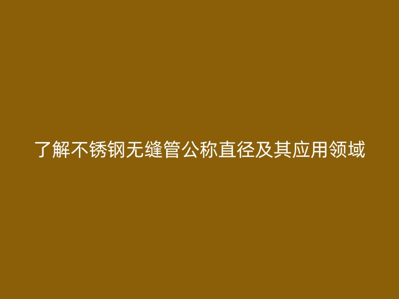 了解不锈钢无缝管公称直径及其应用领域