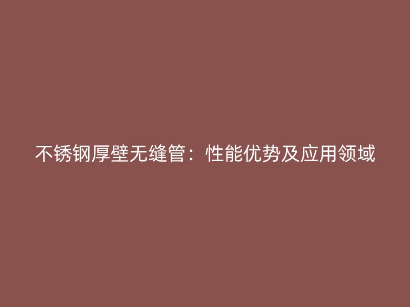 不锈钢厚壁无缝管：性能优势及应用领域