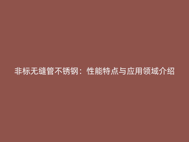 非标无缝管不锈钢：性能特点与应用领域介绍