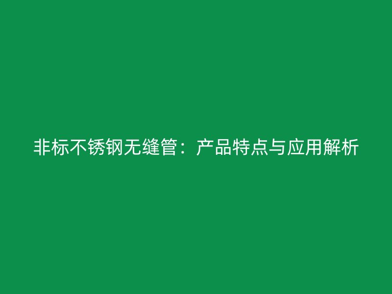 非标不锈钢无缝管：产品特点与应用解析