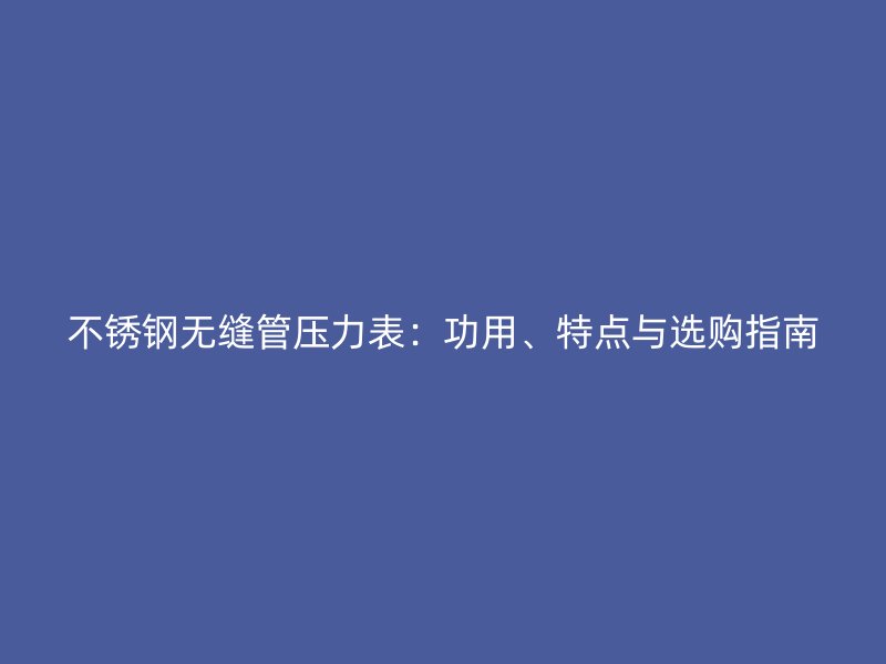 不锈钢无缝管压力表：功用、特点与选购指南