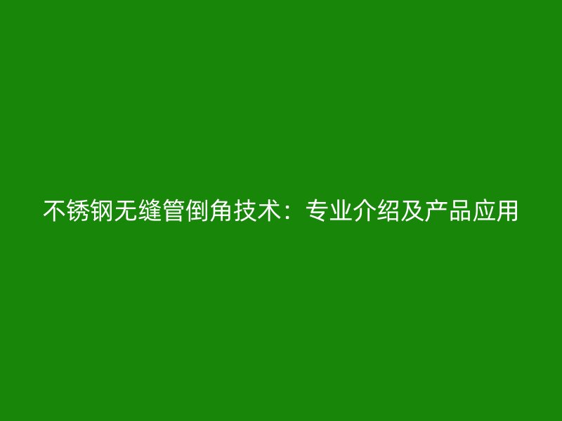 不锈钢无缝管倒角技术：专业介绍及产品应用