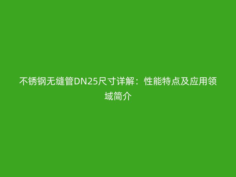 不锈钢无缝管DN25尺寸详解：性能特点及应用领域简介