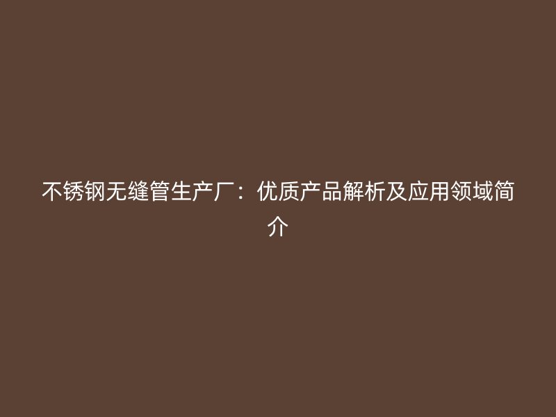 不锈钢无缝管生产厂：优质产品解析及应用领域简介