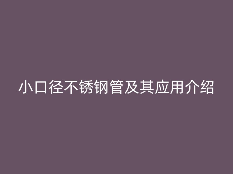 小口径不锈钢管及其应用介绍