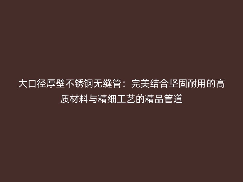 大口径厚壁不锈钢无缝管：完美结合坚固耐用的高质材料与精细工艺的精品管道