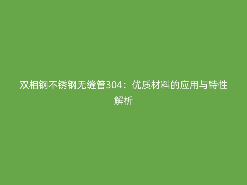 双相钢不锈钢无缝管304：优质材料的应用与特性解析