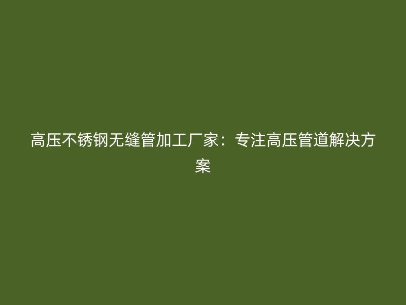 高压不锈钢无缝管加工厂家：专注高压管道解决方案