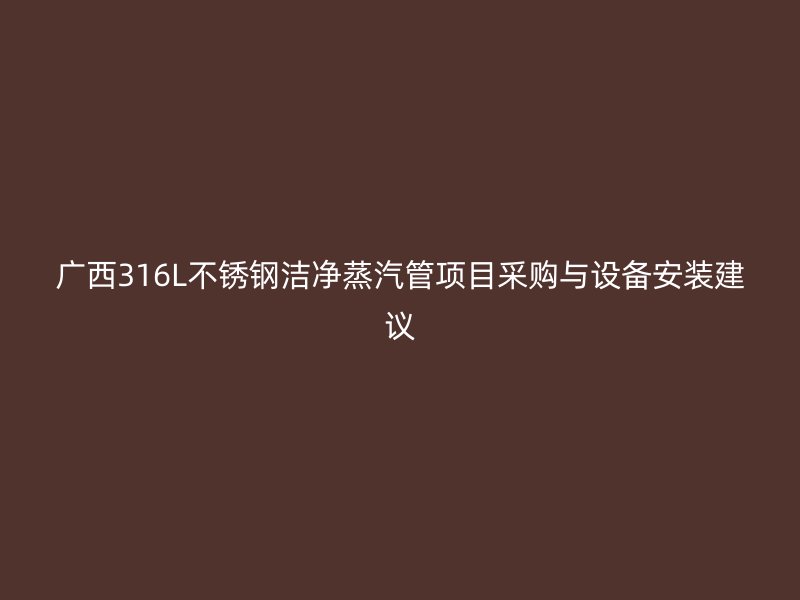 广西316L不锈钢洁净蒸汽管项目采购与设备安装建议