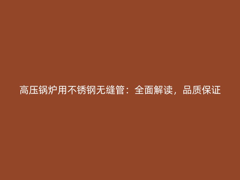 高压锅炉用不锈钢无缝管：全面解读，品质保证