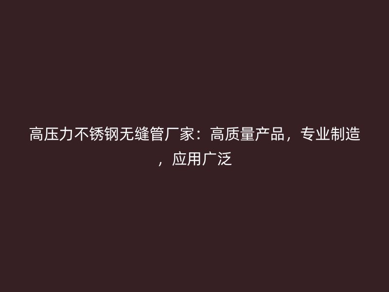 高压力不锈钢无缝管厂家：高质量产品，专业制造，应用广泛