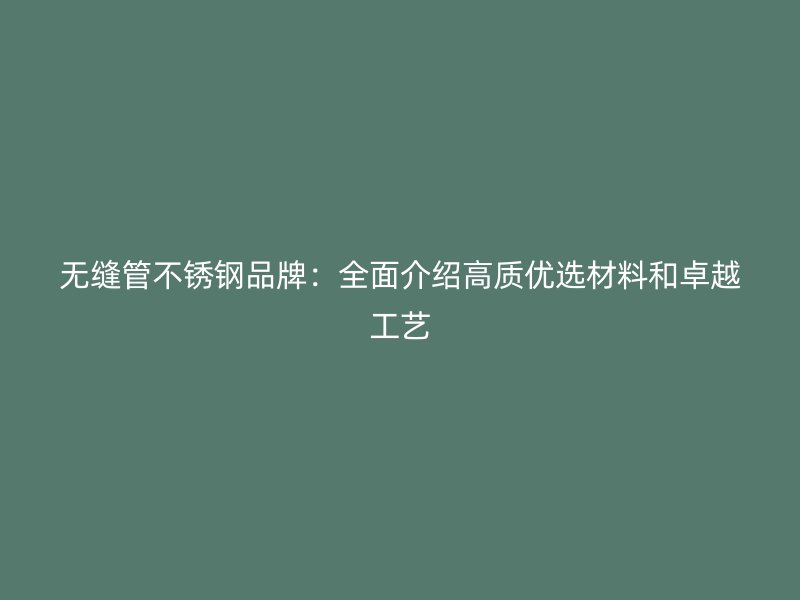 无缝管不锈钢品牌：全面介绍高质优选材料和卓越工艺