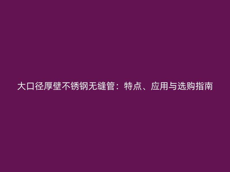 大口径厚壁不锈钢无缝管：特点、应用与选购指南