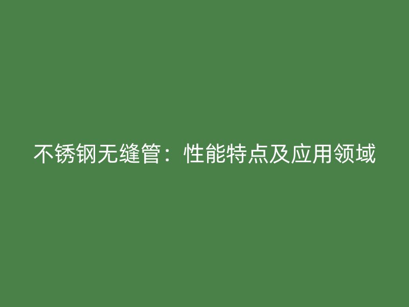 不锈钢无缝管：性能特点及应用领域