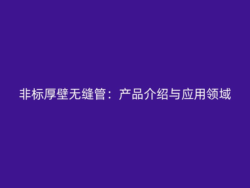 非标厚壁无缝管：产品介绍与应用领域