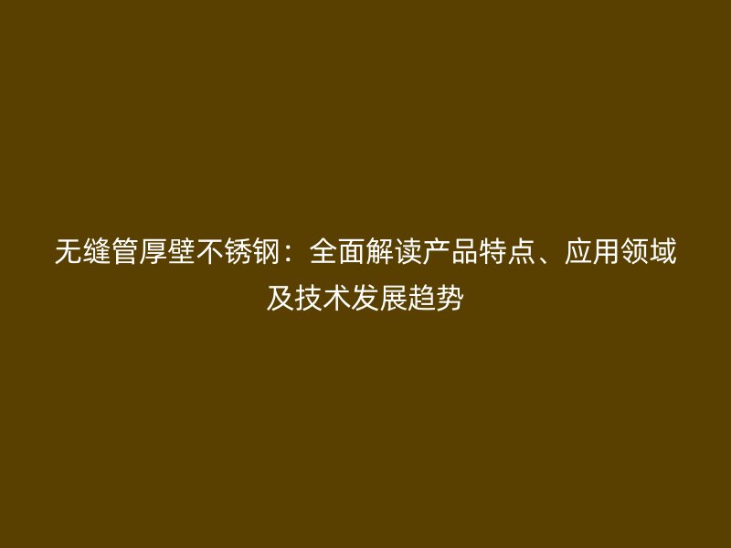 无缝管厚壁不锈钢：全面解读产品特点、应用领域及技术发展趋势