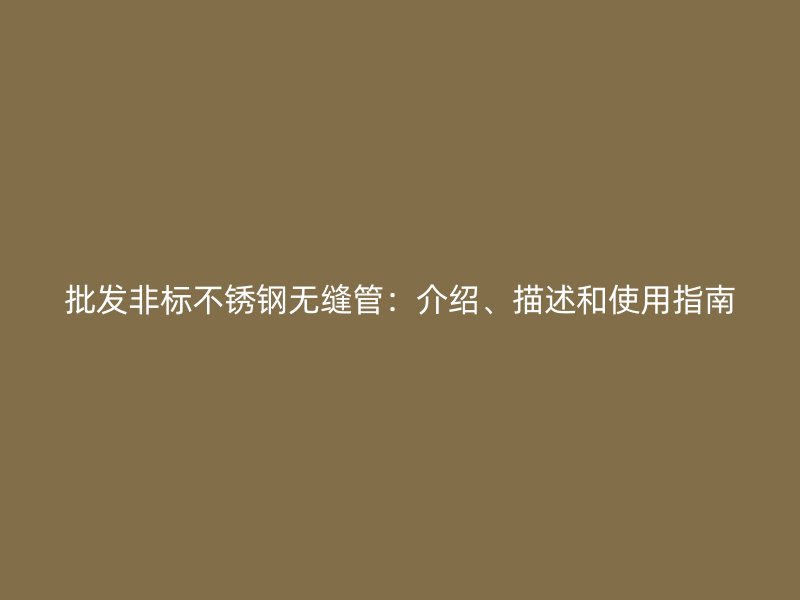 批发非标不锈钢无缝管：介绍、描述和使用指南