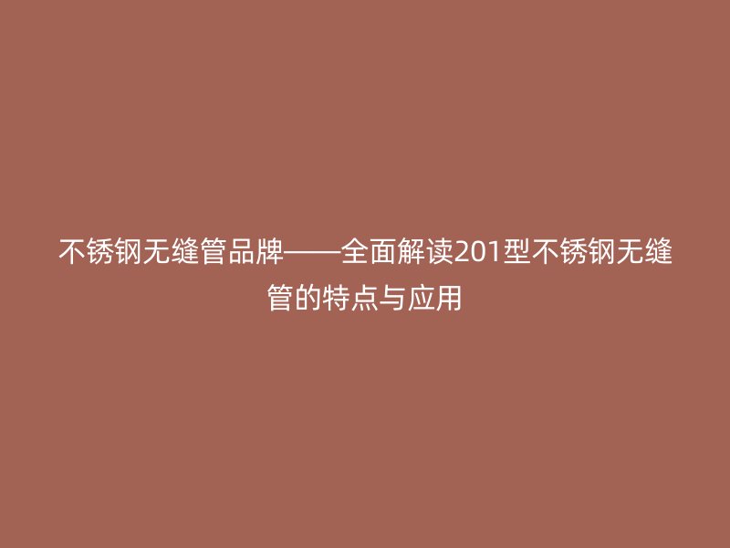 不锈钢无缝管品牌——全面解读201型不锈钢无缝管的特点与应用