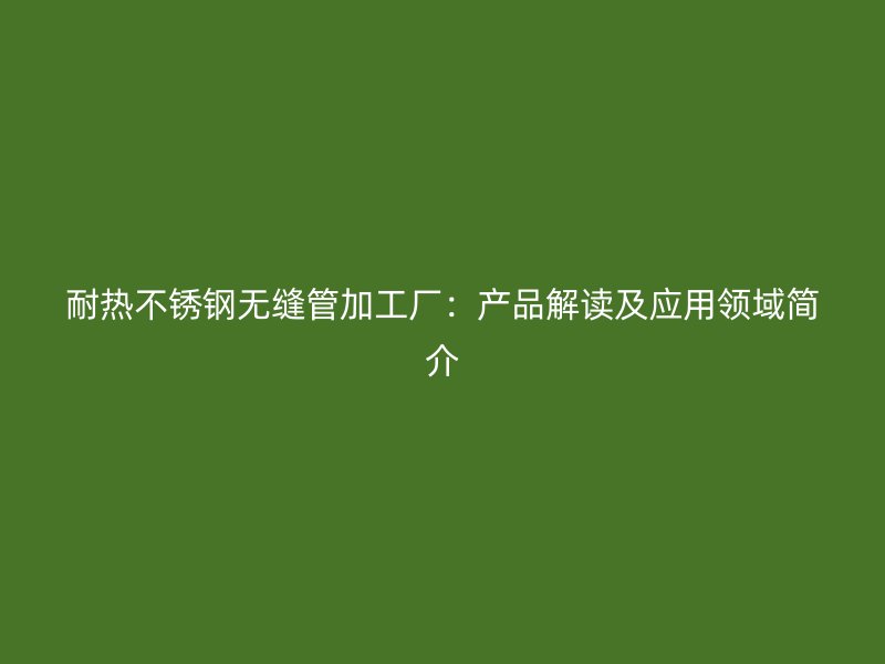 耐热不锈钢无缝管加工厂：产品解读及应用领域简介