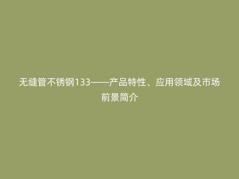 无缝管不锈钢133——产品特性、应用领域及市场前景简介