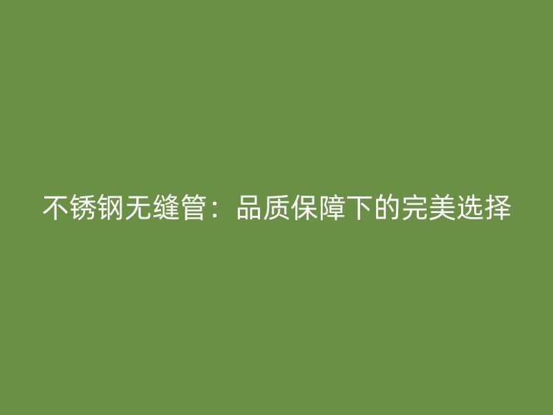 不锈钢无缝管：品质保障下的完美选择