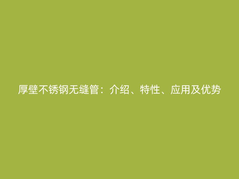 厚壁不锈钢无缝管：介绍、特性、应用及优势