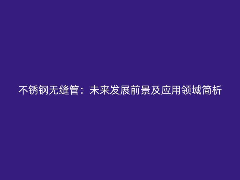 不锈钢无缝管：未来发展前景及应用领域简析