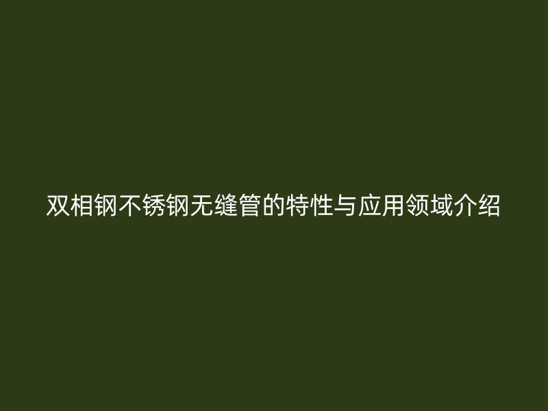 双相钢不锈钢无缝管的特性与应用领域介绍