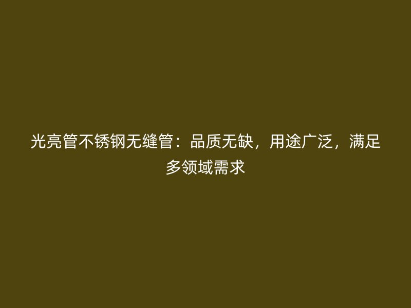 光亮管不锈钢无缝管：品质无缺，用途广泛，满足多领域需求
