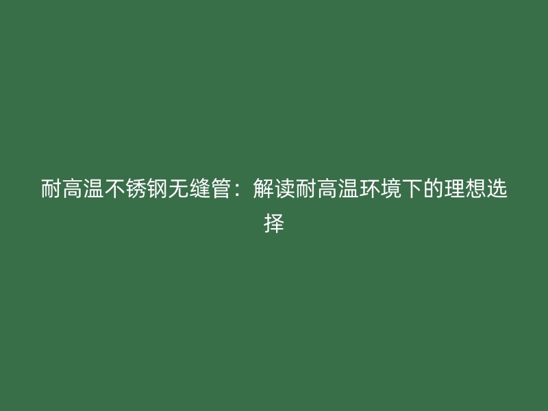 耐高温不锈钢无缝管：解读耐高温环境下的理想选择
