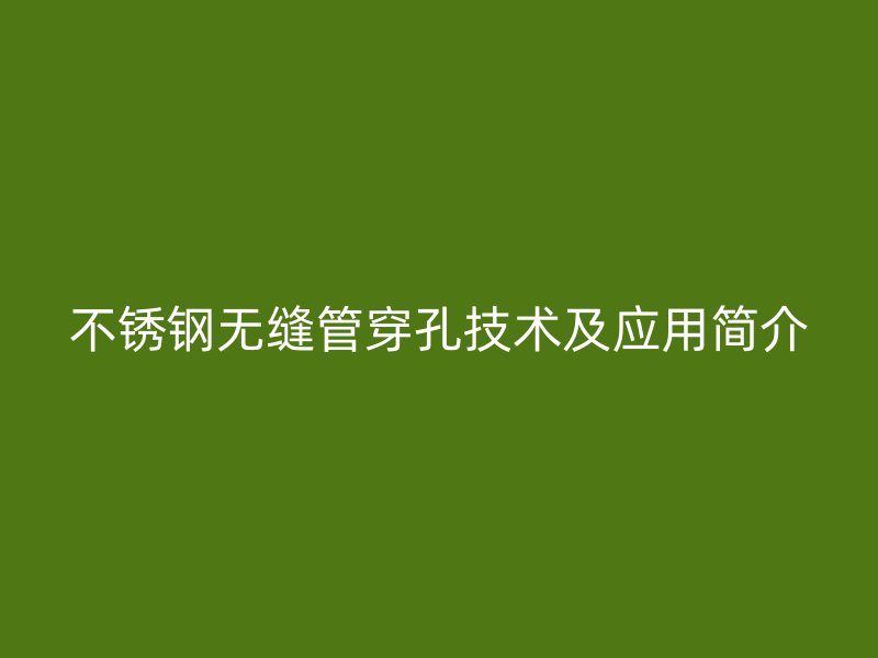 不锈钢无缝管穿孔技术及应用简介
