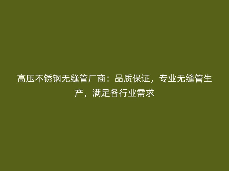 高压不锈钢无缝管厂商：品质保证，专业无缝管生产，满足各行业需求